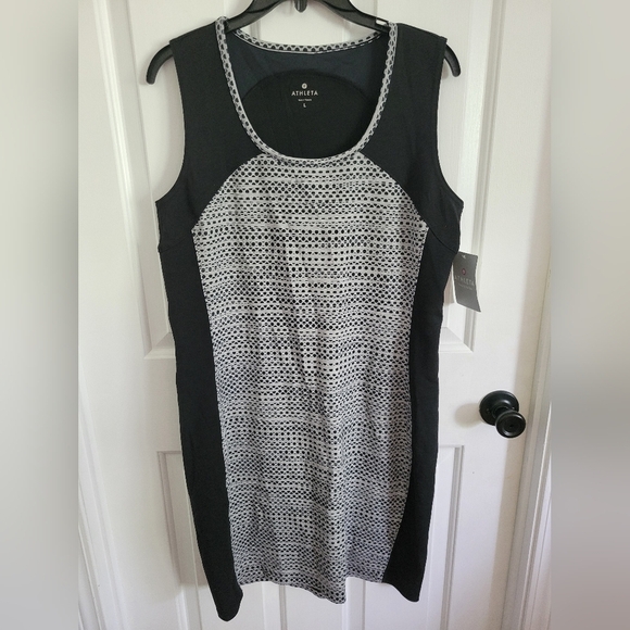 NWT Womens Athleta Dot Fuse Athletic Activewear Dress Gray Black Polka Dot Mesh - Picture 1 of 7